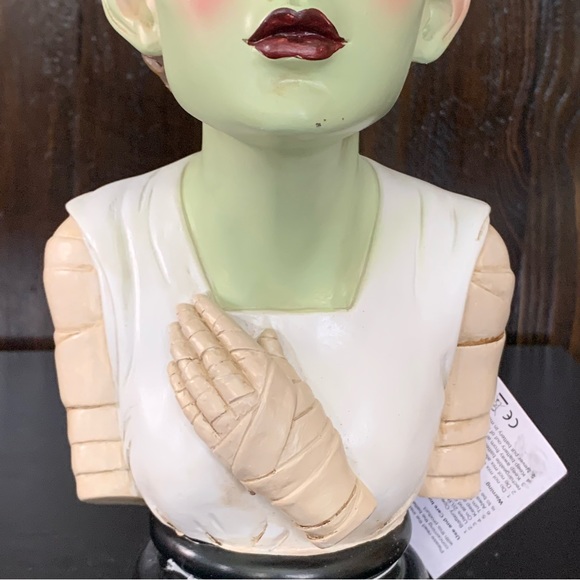Bride of Frankenstein Bust Light Up Ceramic Halloween Decor Green Skin - Picture 3 of 15